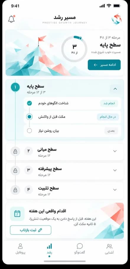 صفحهی مسیر رشد در اپ: سطح پایه، مرحلهی ۳ از ۴۸